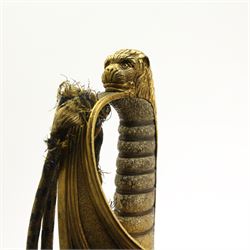 Victorian Naval officers sword by Wilson, King William St., London, the engraved blade with anchor and coat of arms, brass hilt with lion's head pommel and wire wound shagreen grip, blade length 75cm, brass and black leather scabbard