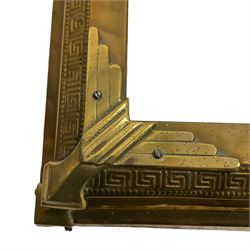 Early 20th century brass adjustable fire fender, scrolling foliate decoration with raised gallery, max aperture 146cm; together with three others (4)