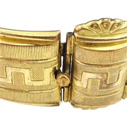 Victorian gilt fancy link bracelet, with Greek Key decoration, in a fitted case