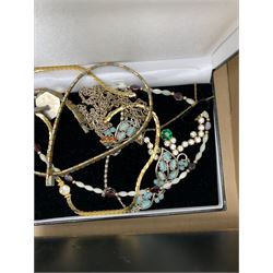 Collection of costume jewellery, coins, marbles and other accessories in one box