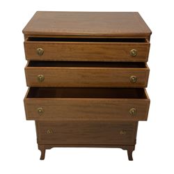 Georgian design mahogany chest, fitted with five graduating long drawers (W78cm D47cm H109cm); matching dressing table, raised mirror back, fitted with four drawers (W142cm D47cm H119cm)