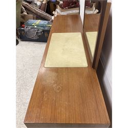 Meredew - mid-20th century teak dressing table, raised mirror back, fitted with seven drawers, on tapering supports