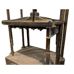 19th century and later cast iron book press on stand, with large screw action