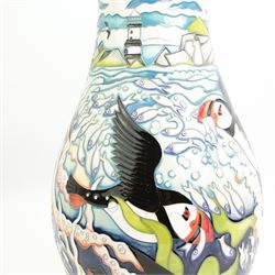 Large Moorcroft limited edition vase decorated in the Skomer Island pattern by Helen Dale, no. 26/30, signed and dated 2017, boxed, H31cm