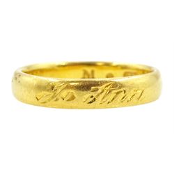 22ct gold wedding ring, engraved 'To Ann', Birmingham 1927