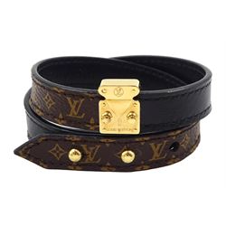 Louis Vuitton Lock It Double wrap bracelet, monogram canvas and gilt padlock, with pouch
