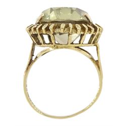 9ct gold oval cut smoky quartz ring, in a fancy textured claw setting, London 1977