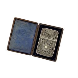 19th century filigree card case, in a fitted case