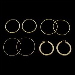 Four pairs of 9ct gold hoop earrings