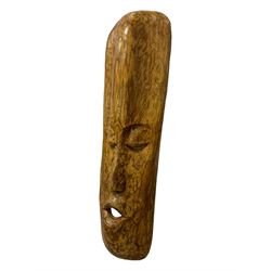 Large carved wooden tribal style wall mask, L132cm 