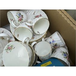 Minton Marlow part tea and coffee set, Foley Broadway pattern tea wares, Doulton jugs, Majolica plates etc in two boxes