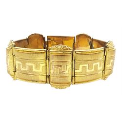 Victorian gilt fancy link bracelet, with Greek Key decoration, in a fitted case