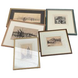 Collection of etchings including one of Whitby by various hands to include Edward Cherry, H Parkinson, Frank H etc (5)