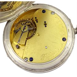 Early 20th century silver half hunter keyless lever pocket watch by Rotherhams, London, No. 373860, white enamel dial with Roman numerals and subsidiary seconds  dial, retailed by Dunklings Bourke St & Collins St, Melbourne, case hallmarked London 1912, on tapering silver Albert chain, each link hallmarked