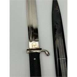 German Third Reich bayonet, the steel blade stamped E & F Horster, Solingen with black plastic chequered grip scales, L35cm