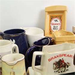 Breweriana - Lamb's Navy Rum, Mackeson, Newcastle Brown Ale and Tankard ashtrays, Crown Devon sherry barrel, Haig Scotch Whisky jug, together with various other jugs and tankards 