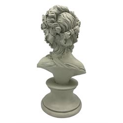 Parian ware model of a female bust on socle plinth, H20cm, resin model of 'Venus', together with other resin and composite classical figures and busts, H42cm max (6)