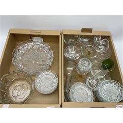 Quantity of glassware, mostly drinking glasses of various six and form, bowls, etc., in two boxes 