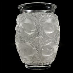 Lalique crystal Bagatelle vase, decorated with birds amongst foliage, signed Lalique, France, H17cm 