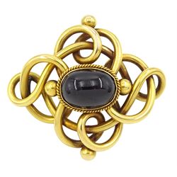 Victorian 18ct gold oval cut cabochon garnet knot brooch