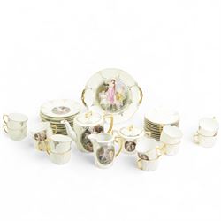  Czechoslovakian lustre and gilt decorated tea set for twelve, each printed with Vienna style classical panels, lacking one saucer 