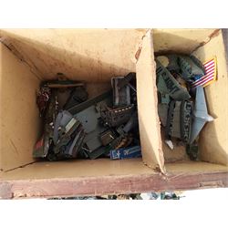Wood Box of Toy Soldiers and Tanks