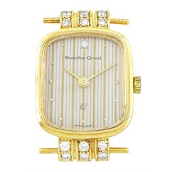 Bueche Girod ladies 9ct gold quartz wristwatch, with diamond set 12 o'clock marker and lugs, Sheffield import mark 1987