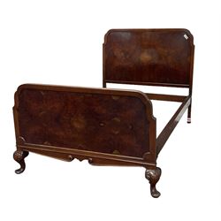 Early to mid-20th century figured walnut 4' 6'' double bedstead 