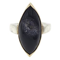 Silver and 9ct gold black druzy quartz ring by Charmian Ottaway, Sheffield 2002