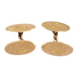 Pair of Edwardian 9ct rose gold cufflinks, engraved with initials 'D S', Birmingham 1906