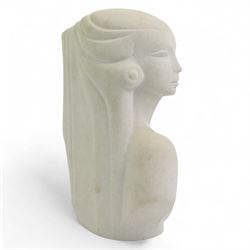 Marbell Stone Art Belgium, Art Deco-inspired bust of a female figure and another figural group, H39.5cm max (2)