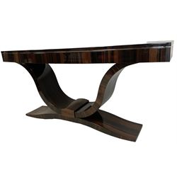 Giorgio Collection - Art Deco design macassar ebony 'Luna' console table, rectangular bow-front top with cross-banding and sun-burst veneer, fitted with single drawer, raised on a curved U-shaped base, retailed by Harrods