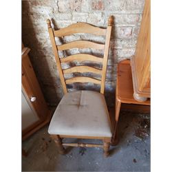 Oak Chair and Upholstered Stool