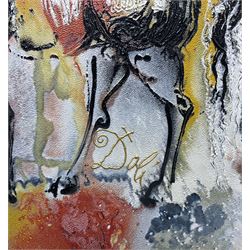 After Salvador Dali (Spanish 1904-1989): 'Le Chevalier Chretien' (The Christian Knight), mixed media textured print on tile panel 28cm x 21cm