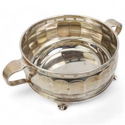 Large silver plated oval two handled galleried tray, W61.5cm, together with a silver plated serving dish and a silver mustard pot (a/f)