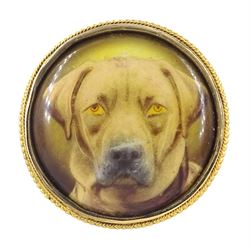 William Bishop Ford (British 1832-1922), miniature on porcelain portrait of a Labrador, within a 15ct gold brooch, signed verso W.B. Ford 1875