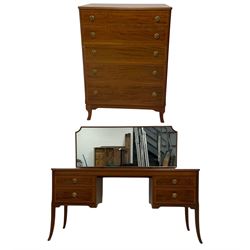 Georgian design mahogany chest, fitted with five graduating long drawers (W78cm D47cm H109cm); matching dressing table, raised mirror back, fitted with four drawers (W142cm D47cm H119cm)