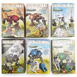 Nine Lego Bionicle sets; 4868, 4869, 4870, 4877, 4878, 4879, 8604, 8738 and 8739 (unchecked for completeness)