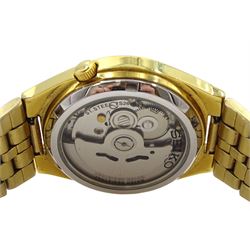 Seiko 5 gentleman's gold-plated stainless steel automatic bracelet wristwatch, Ref. 7S26-01T0, boxed