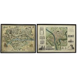 After Estra Clark (British 1904-1993): 'Historic York', colour map pub. Ben Johnson & Co, York 1947 together with a reproduction map of York and suburbs max 52cm x 70m (2)