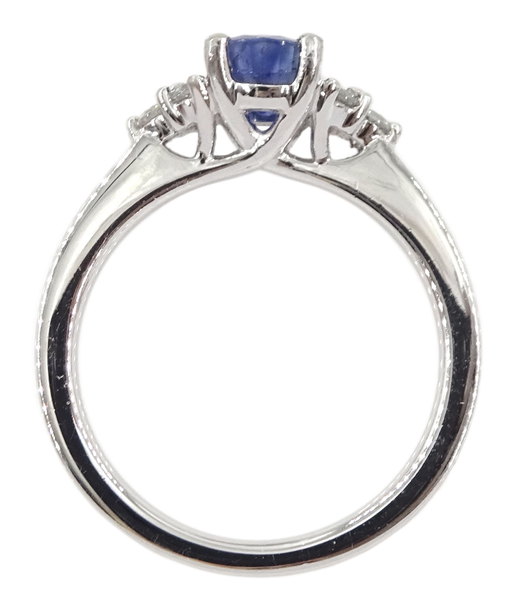 Platinum oval sapphire and six stone diamond ring, hallmarked, sapphire ...