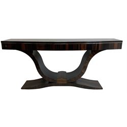 Giorgio Collection - Art Deco design macassar ebony 'Luna' console table, rectangular bow-front top with cross-banding and sun-burst veneer, fitted with single drawer, raised on a curved U-shaped base, retailed by Harrods