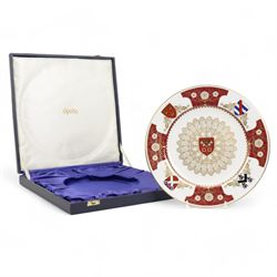 Spode commemorative European Community Cup, 1973, H16cm, European Community Plate, 1973, D27cm and Spode York Minster Plate, 1972, D27cm, all cased with certificates (3)