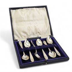 Set of six engraved silver tea spoons Birmingham 1919, four Victorian tea spoons and tongs with figure finials, two silver serviette rings, silver pepperette, two silver handled knives and an Indian white metal condiment set