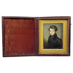 English School (Early 19th century): Portrait Miniature of a Regency Gentleman, watercolour on ivory housed in red case 10cm x 7.5cm
This item has been registered for sale under Section 10 of the APHA Ivory Act