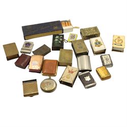 Victorian and later vesta cases and matchbox sleeves to include two Royal Army Medical Corps sleeves, ornate brass sleeves, silver-plated vesta with Dublin crest and others 