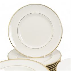 Royal Doulton New Romance collection Oxford Gold set of twelve second quality dinner plates and twelve second quality side plates, and twelve second quality soup plates, together with twelve Furnivals kidney dishes and other dinnerware 