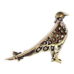 Victorian silver and gold diamond pheasant brooch, old and rose cut diamond body and a ruby set eye