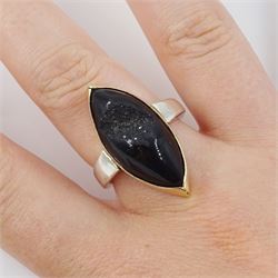 Silver and 9ct gold black druzy quartz ring by Charmian Ottaway, Sheffield 2002