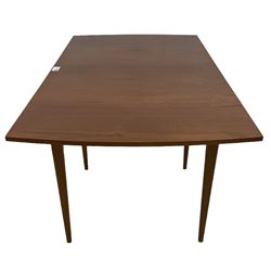 Mid-20th century teak extending dining table (H74cm, 98cm - 148cm x 76cm); and set three mid-20th century teak dining chairs